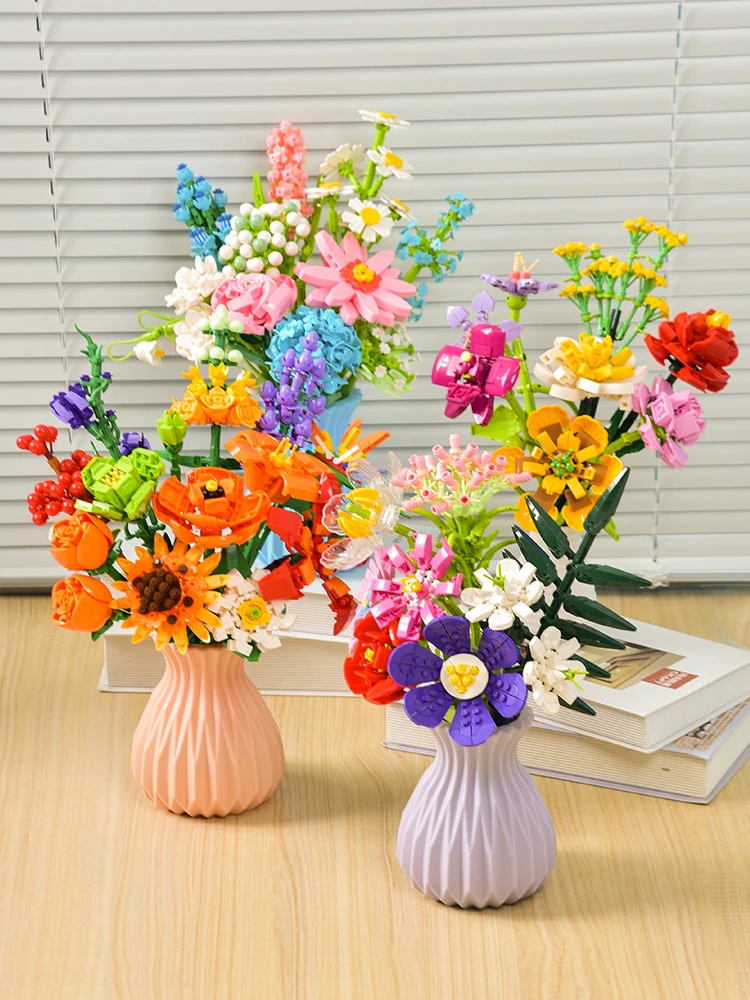 Модель строительных блоков HUIQIBAO MOC цветок 3D букет растения Подсолнух розы