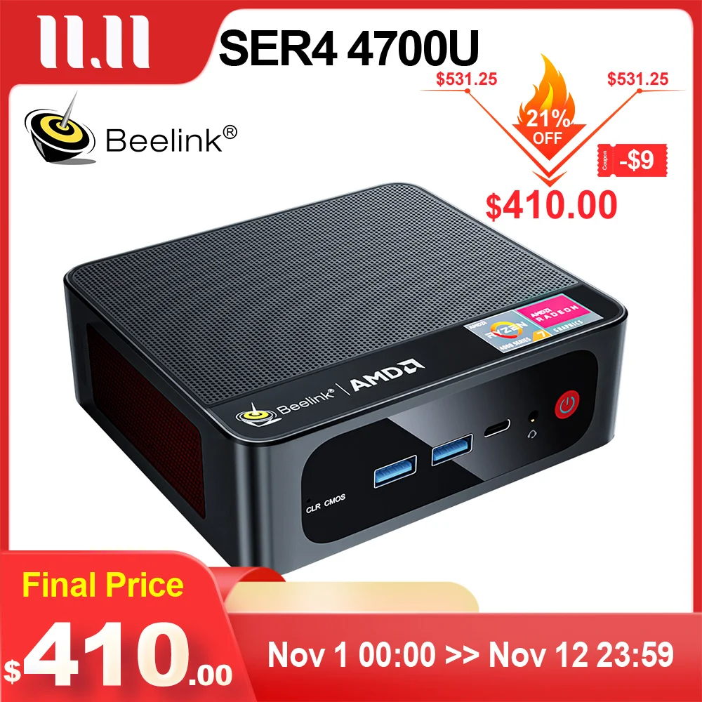 

2022 Beelink SER4 Mini PC AMD Ryzen 7 4700U Windows 11 Pro DDR4 16GB SSD 500GB 4K Dual HD 1000M Wifi 6E Desktop Gaming Computer