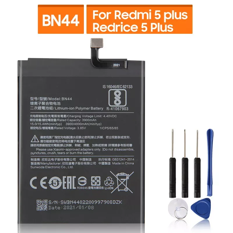 

2023New Replacement Battery For Xiaomi Mi Redmi 5 plus 5.99" Redrice 5 Plus BN44 Rechargeable Phone Battery 4000mAh