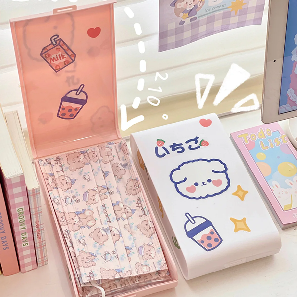 

Kawaii Portable Face Mask Case Storage Box Women Kids Disposable Mask Storage Organizer Box Container Mask Storage Folder Cute