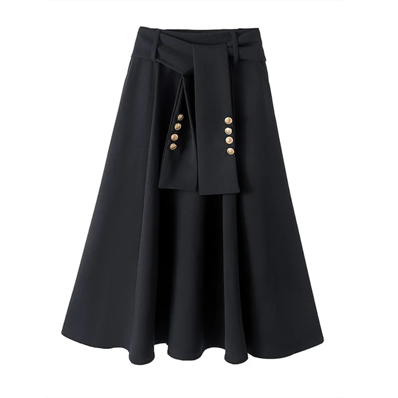 

Stylish Large Size Black Suit Skirts Womens Clothing 2023 Summer New High Waist Slim Mid length A-line Skirt Ladies Skirt AC806