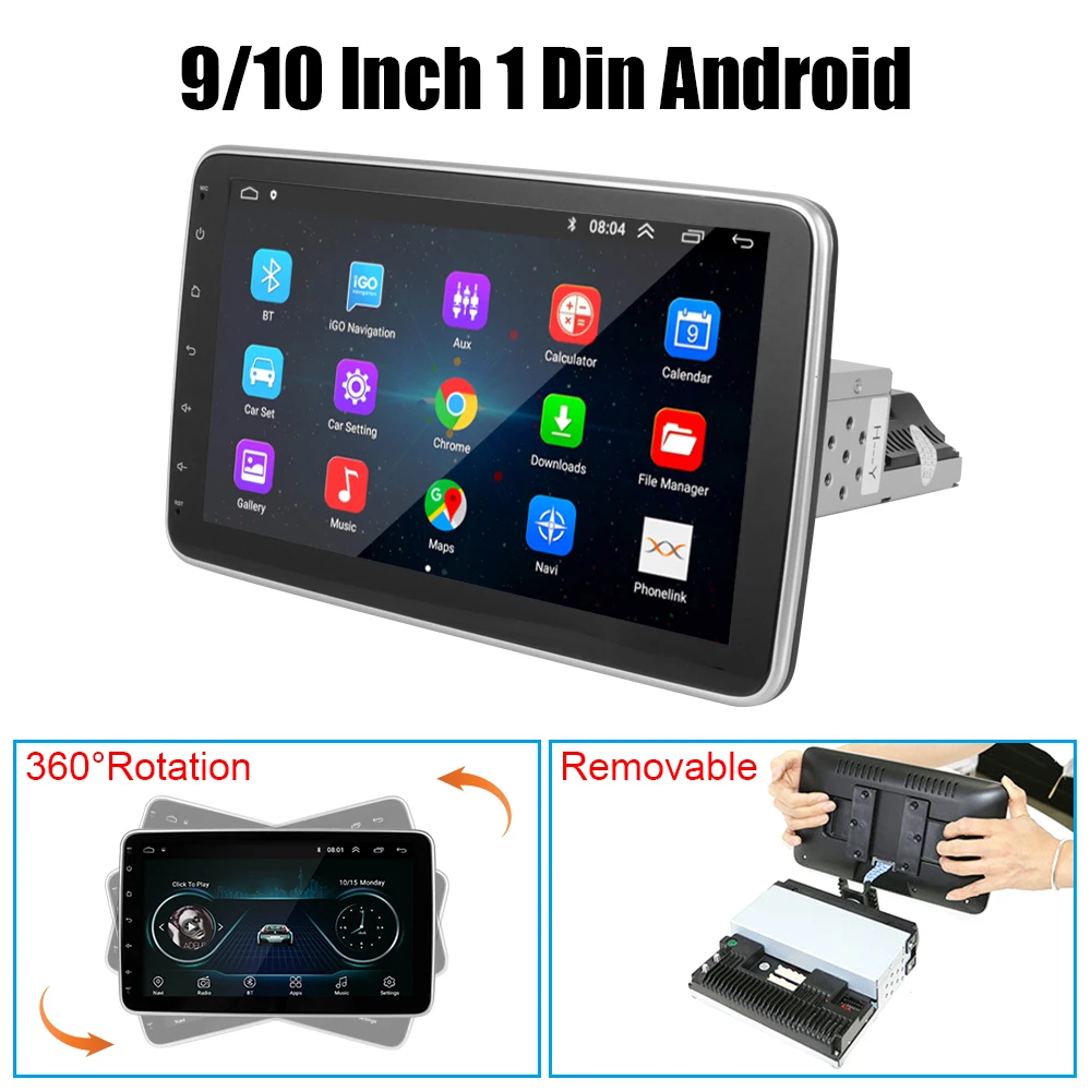 

Bluetooth FM GPS Android 9.1 MP5 9/10 Inch Multimedia Player Rotatable Touch Screen Universal Car Radio 1 Din