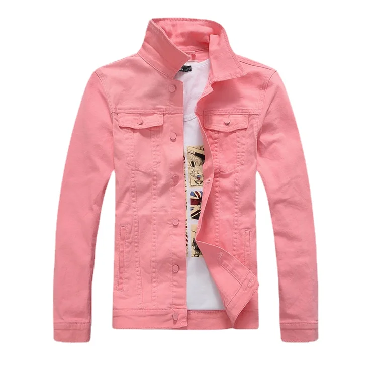 Men Pink Denim Jackets Outwear Slim Fit Denim Coats New Fashion Male Cotton Casual Jeans Jackets Streetwear Jean Coats Size 4XL