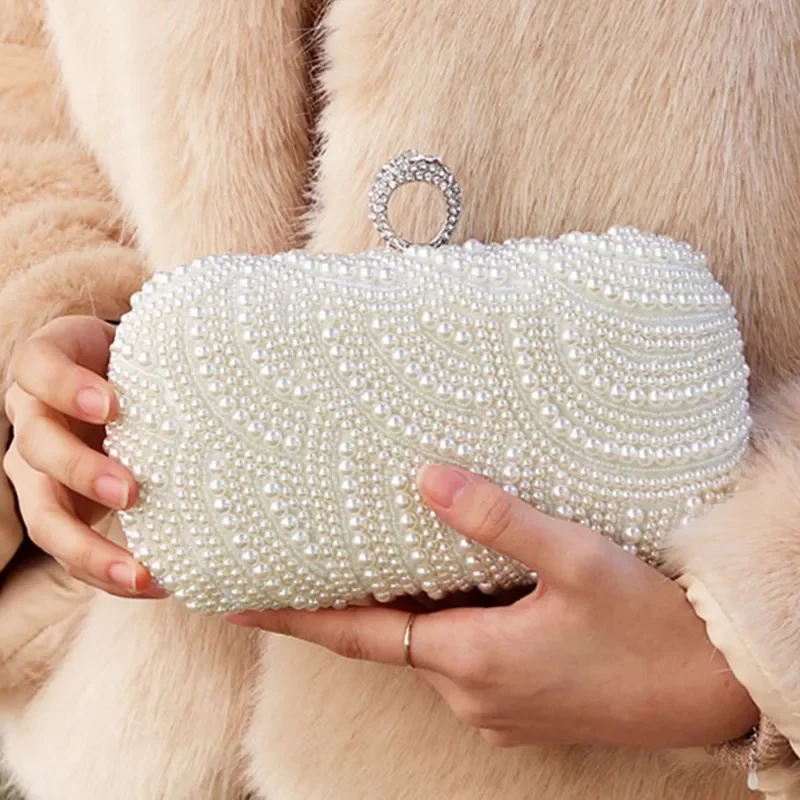 

White Women Hand Pearl Shoulder Party Bags Bags Wedding Bags Ladies Purse Bag black Bolsa Evening Clutch for Feminina
