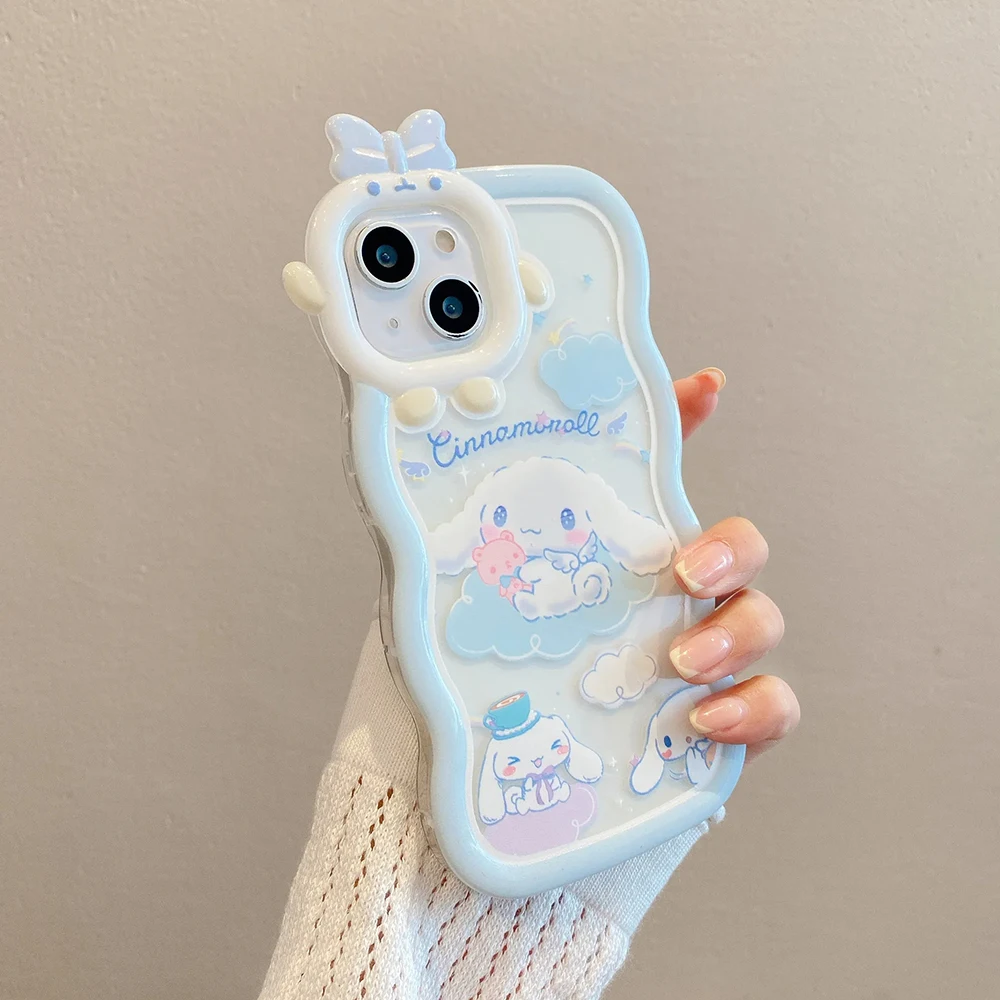 Чехол для телефона Kawaii Sanrio Cinnamoroll iPhone 16 15 14 13 12 11 7 8 X XR XS plus Pro Max чехол с 3D бантом и