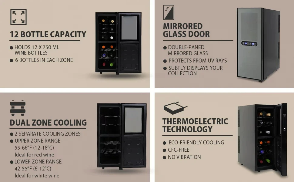 

Bottle Dual Zone Wine Cooler with Digital WC12DZ, Black