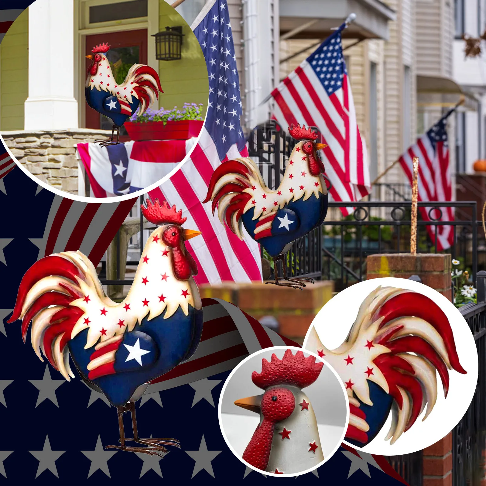 

2022 new Resin Rooster Figurines Resin Rooster Statue Yard Art Patriotic Garden Ornament Festive Welcoming Atmosphere Decor
