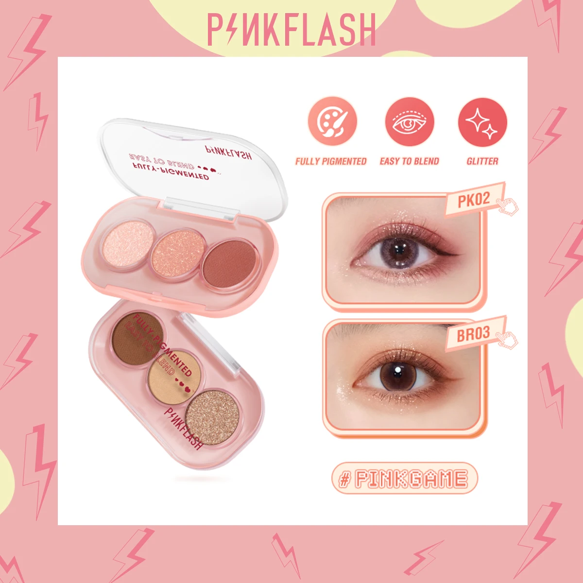 

PINKFLASH #PINKGAME 3 Color Glitter Eyeshadow Palette Pearly Matte Shiny Long Lasting Waterproof Pigments Eyes Makeup Cosmetics