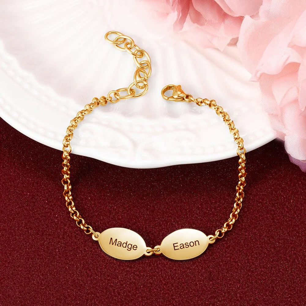 Custom Men Bracelet with Imprinted Name Personality Creativity Ladies Stainless Steel Gold Bracelet Jewelry Gift for Best Friend