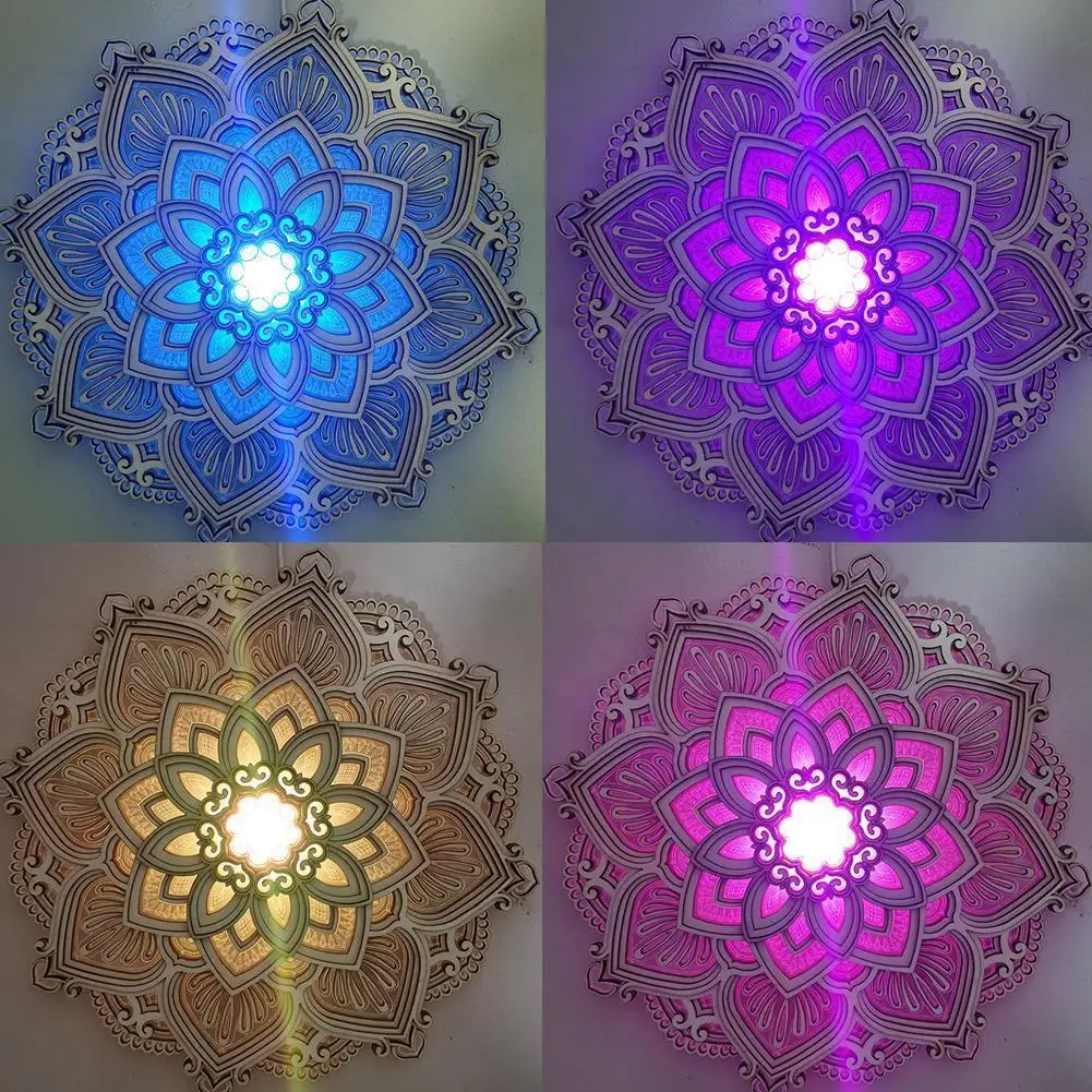 

Ночник с мандалой для йоги, светодиодный многослойный деревянный подвесной светильник, элегантный резной светодиодный светильник с мандал...