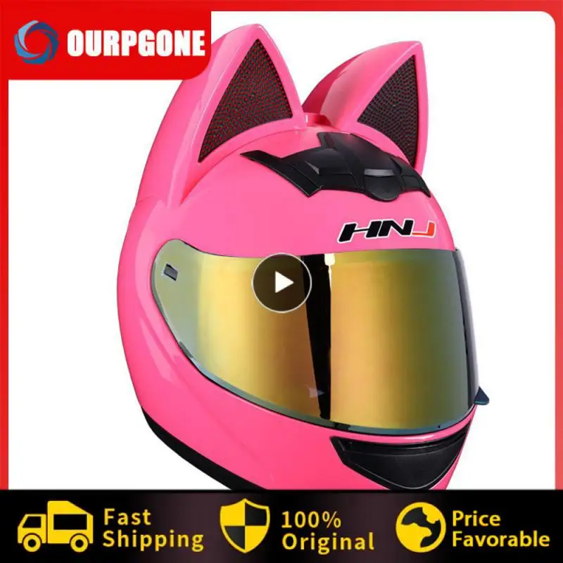 

Safety Male And Female Motorcycle Helmets Full Face Locomotive Helmet Universal Motorcycle Helmet Cat Ears Helmet Detachable