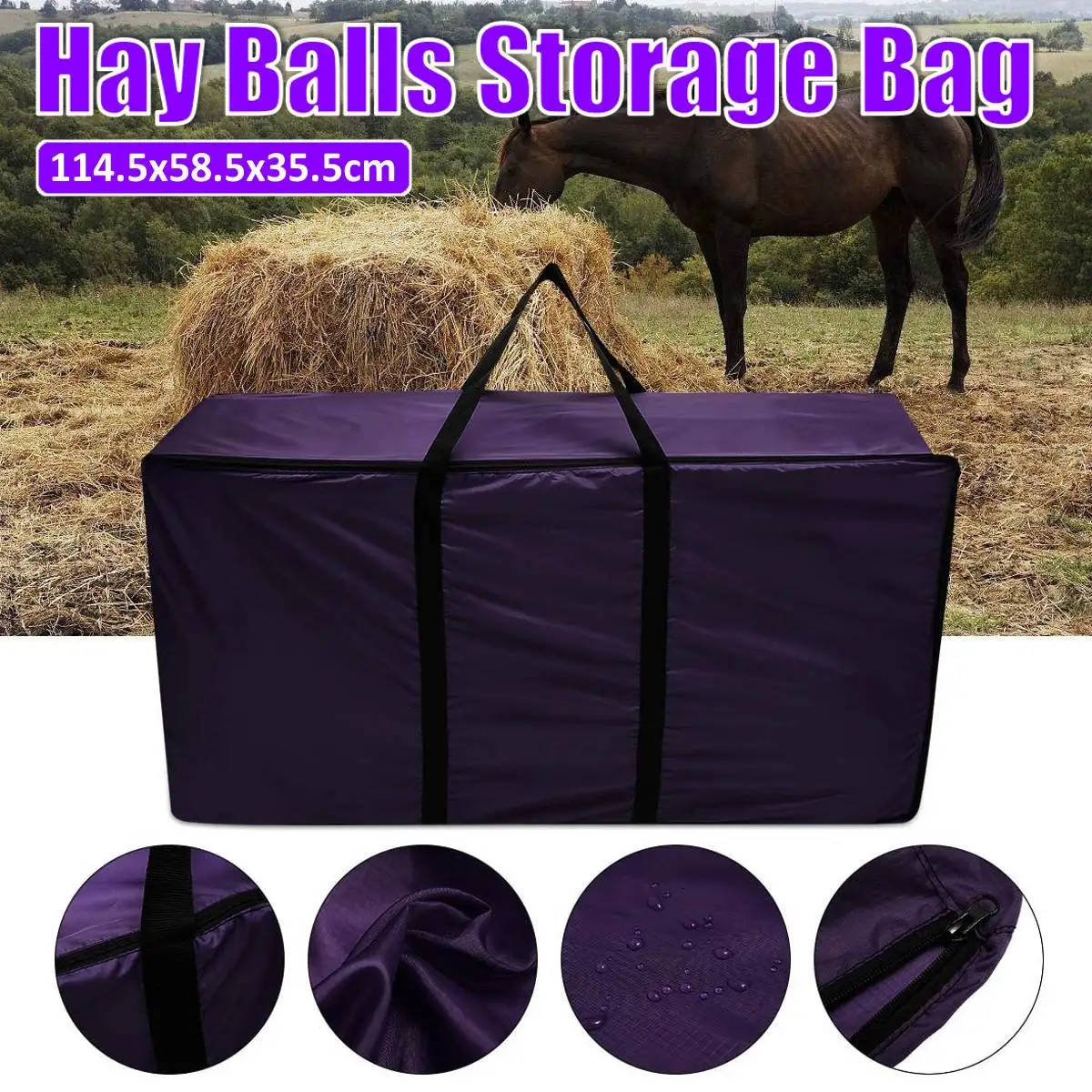 

Waterproof Hay Bale Storage Bag Large Tote Hay Bale Carry Bag Foldable Portable Horse Riding Gear with Zipper Purple