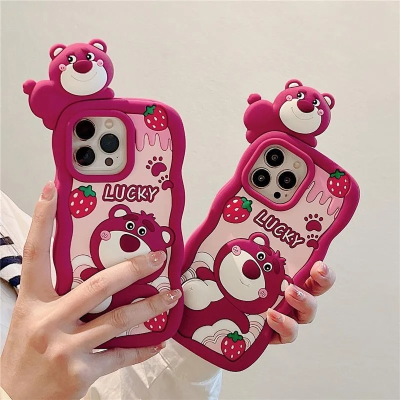 

Cartoon 3D Three-dimensional Disney Toy Story3 Lotso Phone Case for IPhone 14 13 12 11 Pro Max 14 Pro Soft Silicone Back Cover