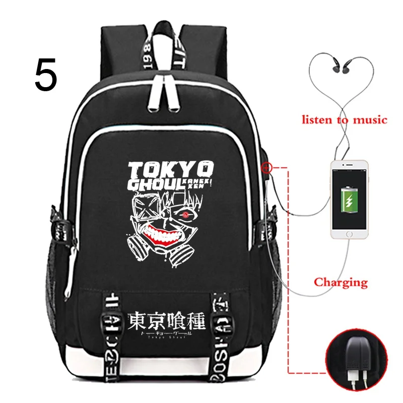 

Japan Anime Tokyo Ghoul USB Charging Backpack Women Men Travel Backpacks Boys Girls Large Schoolbag Student Bags