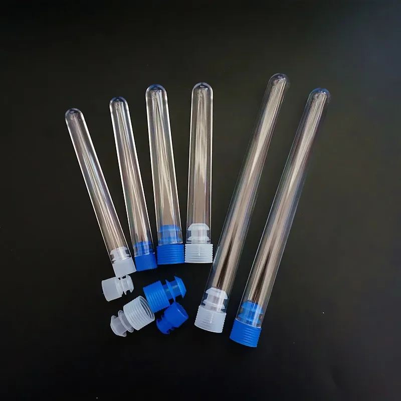 Пробирки прозрачные пластиковые с цветными заглушками диаметром 12 мм/13 мм/15 мм 50