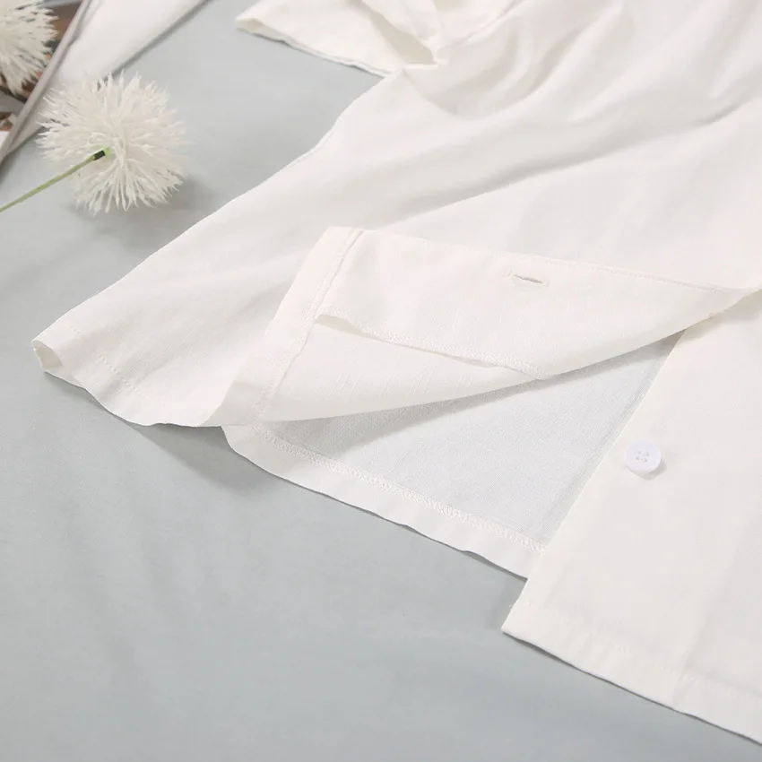 White Cotton Linen Women Pajamas 2023 Homewear Nightwear For Women Loose Full Sleeve Sleepwear