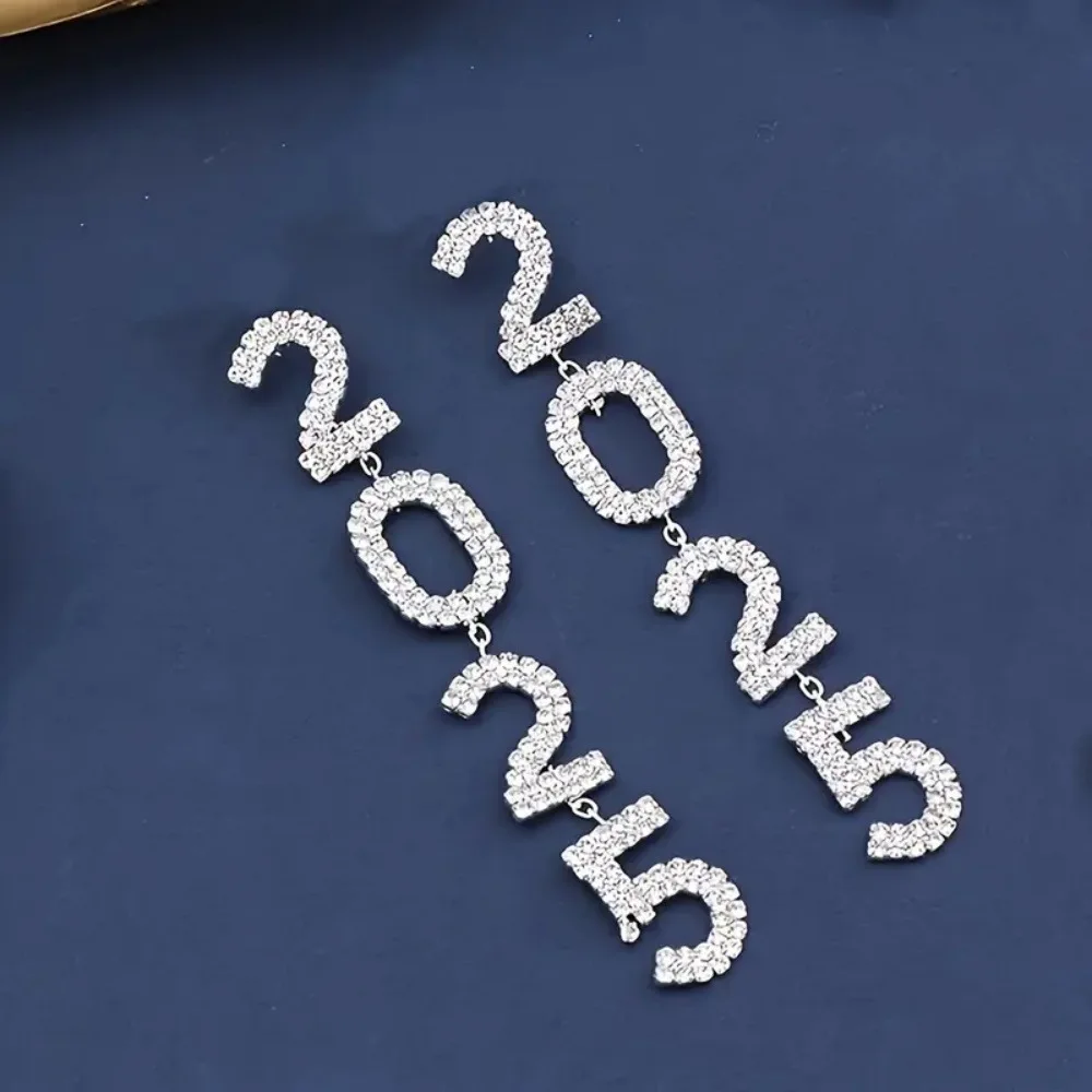 KMVEXO длинные серьги-подвески со стразами и цифрами 2025 вечерние новогодние