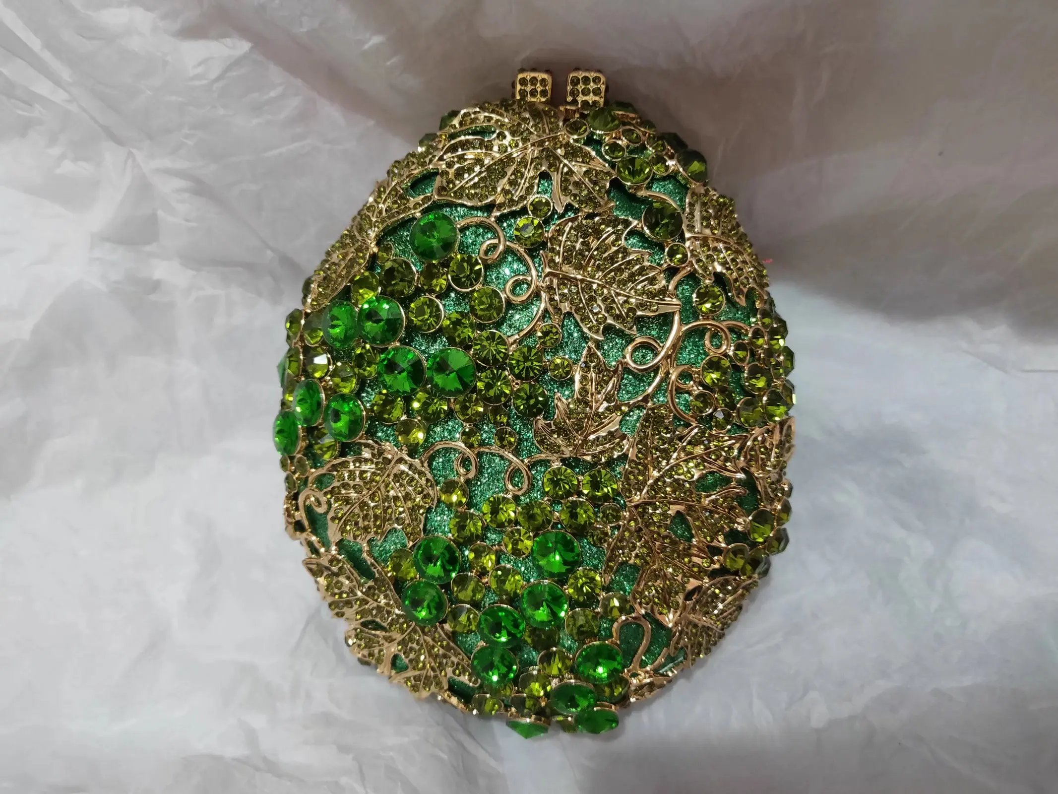 

Egg Shape Novelty Green Rhinestone Bag Woman Flower Diamond Floral Evening Purse Wedding Bridal Party Hollow Out Crystal Handbag