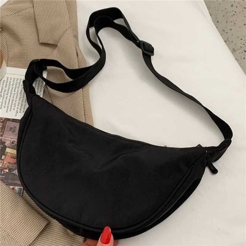 

Women Cute Chest Bag Large Capacity Solid Color Travel Crossbody Bag Female Half Moon Handbag Ladies Nylon Daily Shoulder Bag