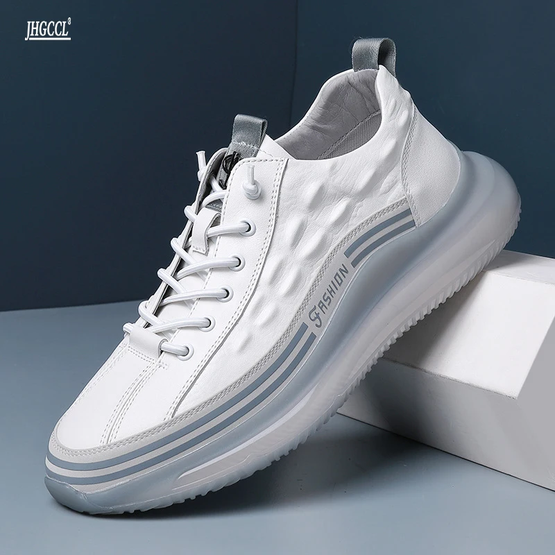 

Кроссовки JHGCCL мужские однотонные, резина, латекс, со стразами, на шнуровке, кожаная повседневная обувь для взрослых, обувь для общественных случаев, прямая продажа