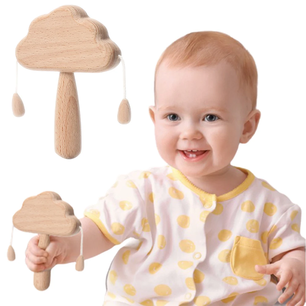 

1PCS Baby Cloud Shape Wooden Rattle Beech Hand Teething Makes A Sound Montessori Educational Toy Newborn Gift Attract Attention