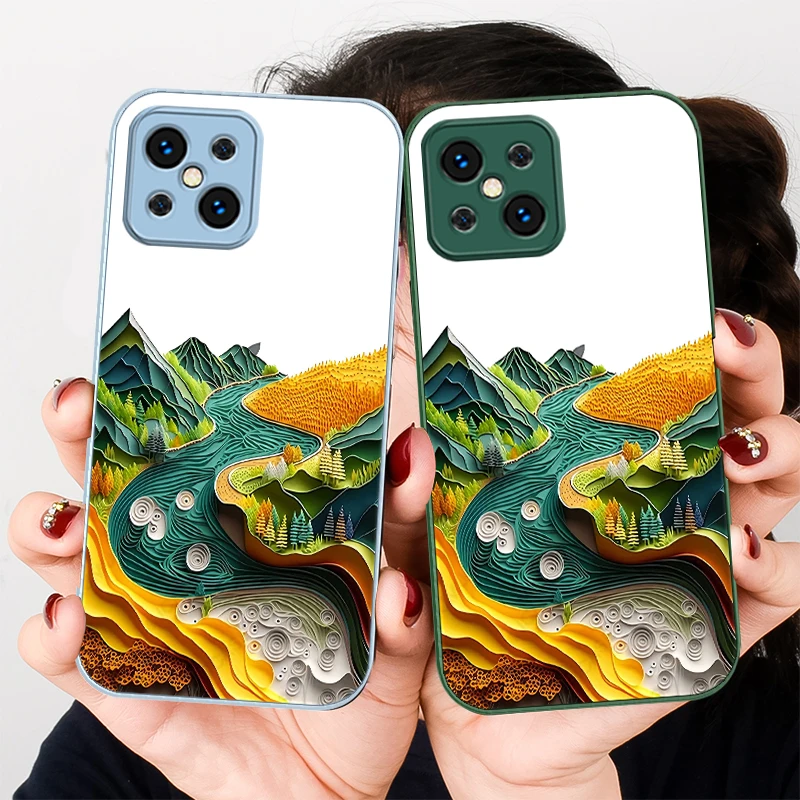 Green Landscape Tree Cartoon For Find X5 X3 Lite Reno 6 4Z 5G OPPO A72 79 73 58 A54S OnePlus Nord N200 Tempered glass phone case