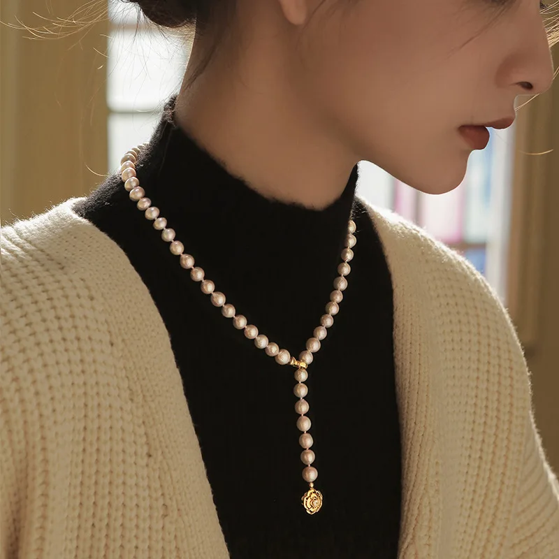 

Ожерелье-цепочка для свитера из натурального пресноводного жемчуга, высококачественные аксессуары, осенне-зимняя бижутерия, подарок для матери, оптовая продажа