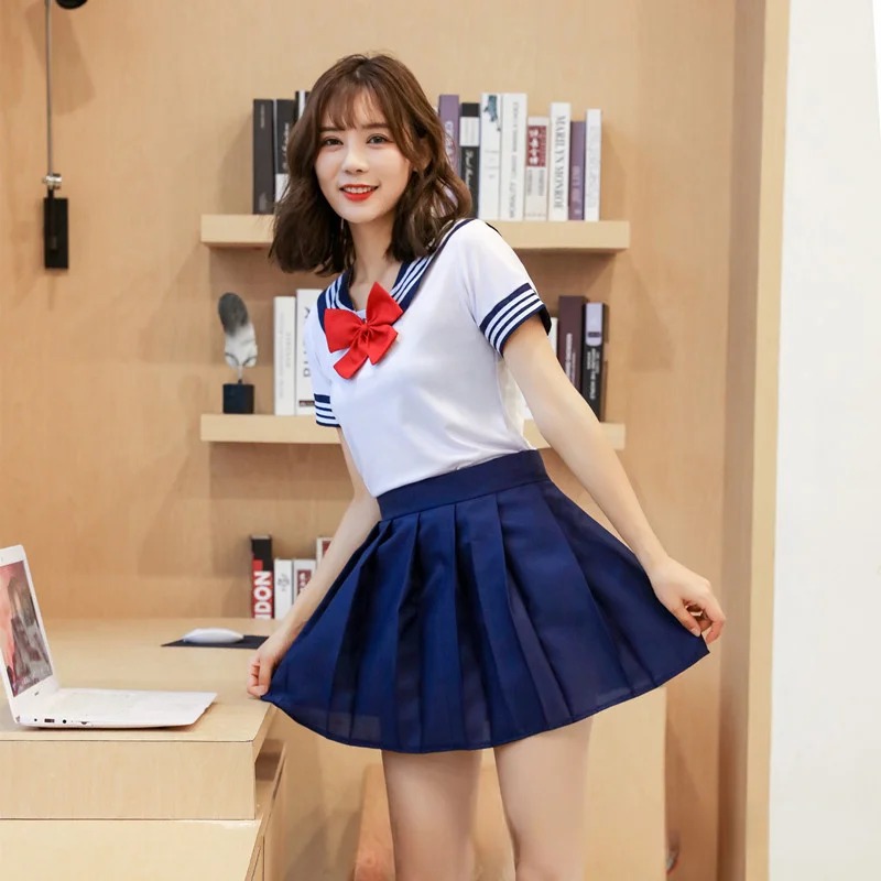 

2022 Woman School Uniforms Sexy Collage Student Sailor Party Cosplay Costume Japanese Short Sleeve JK Suit Girls Pleated Skirts