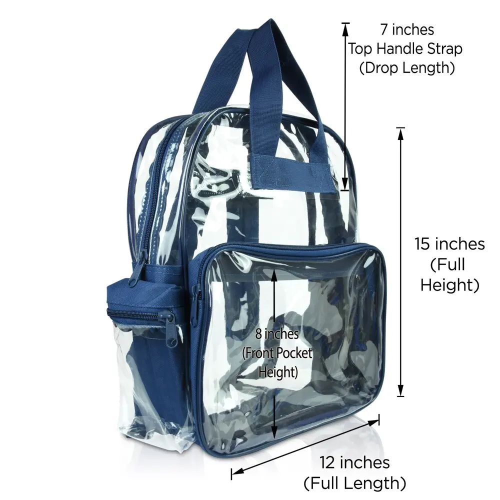 Small Clear Backpack Transparent PVC Security Security School Bag in Navy Blue