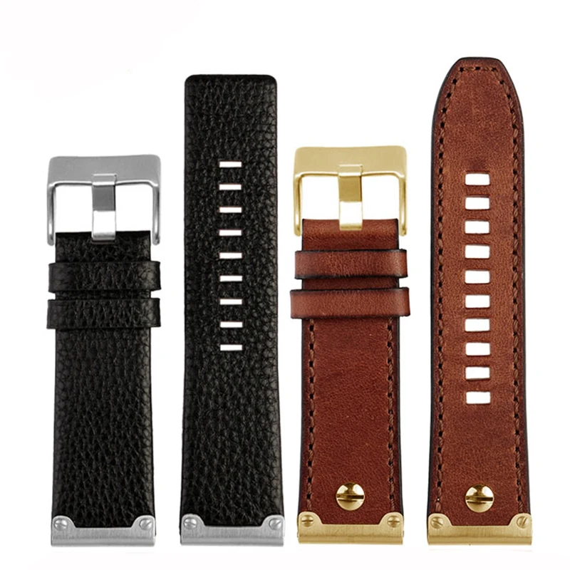 

26mm Watchband For Diesel Vintage Leather Strap for Men DZ4318/4343/4476/4323 with Antiwear Steel Head Cowhide Watch Bracelet