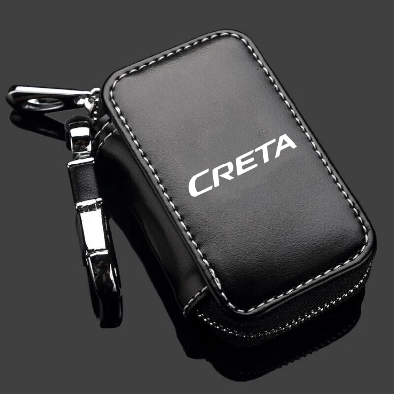 

Carbon Filber Car Key Case Cover Genuine Leather Car Keychain Car Key Wallets For Hyundai creta ix25 Auto Accessories