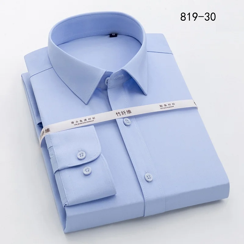 EUOW 2022 New Bamboo Suit Shirts Summer Formal Business Long sleeved Tops Slim Breathable Anti-wrinkle Dress Shirts Men 16 Color