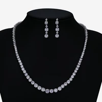 round 5a cubic zirconia bride wedding necklace earring setfine women prom party jewelry sets