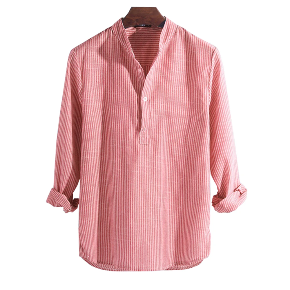 

2000 New Cotton Long Sleeve Mens Shirts Spring Autumn Striped Slim Fit Stand Collar Shirt Male Clothes Plus Size 5XL
