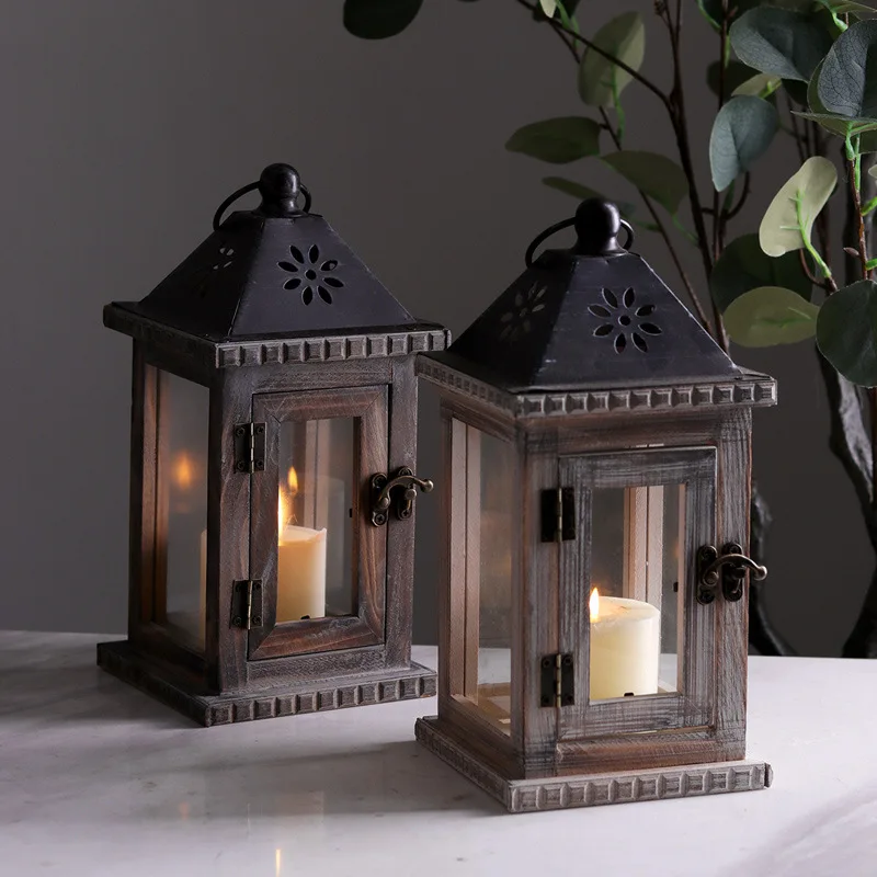 

Soft time candlelight dinner Candlestick retro wooden wind lamp decoration creative home soft decoration wooden candlestick