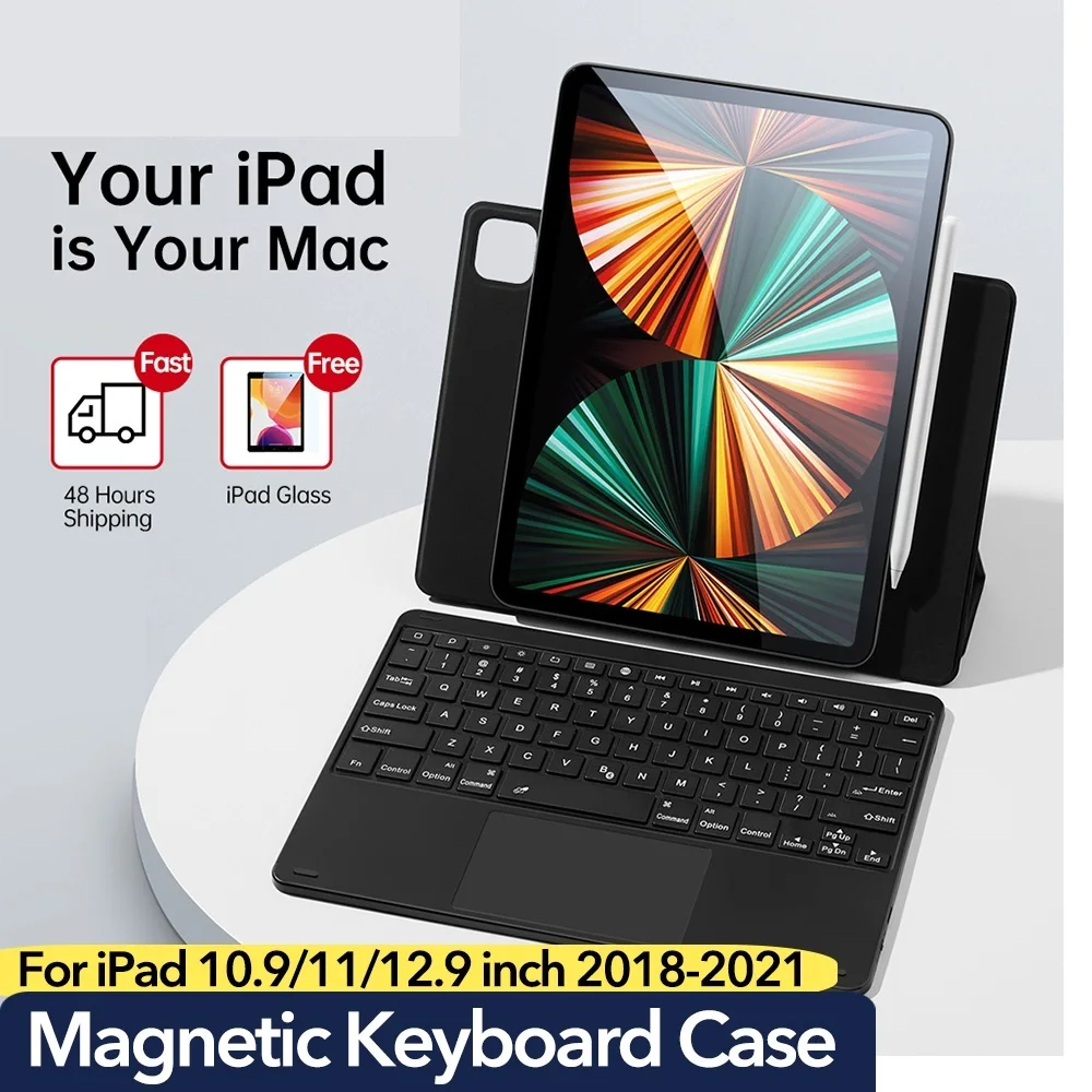 

Чехол для iPad Air 4, iPad Pro 11, 2022, Bluetooth-клавиатура, Чехол для iPad Pro 12, 9, 2021, магнитная сенсорная панель с чехлом-карандашом, 2021