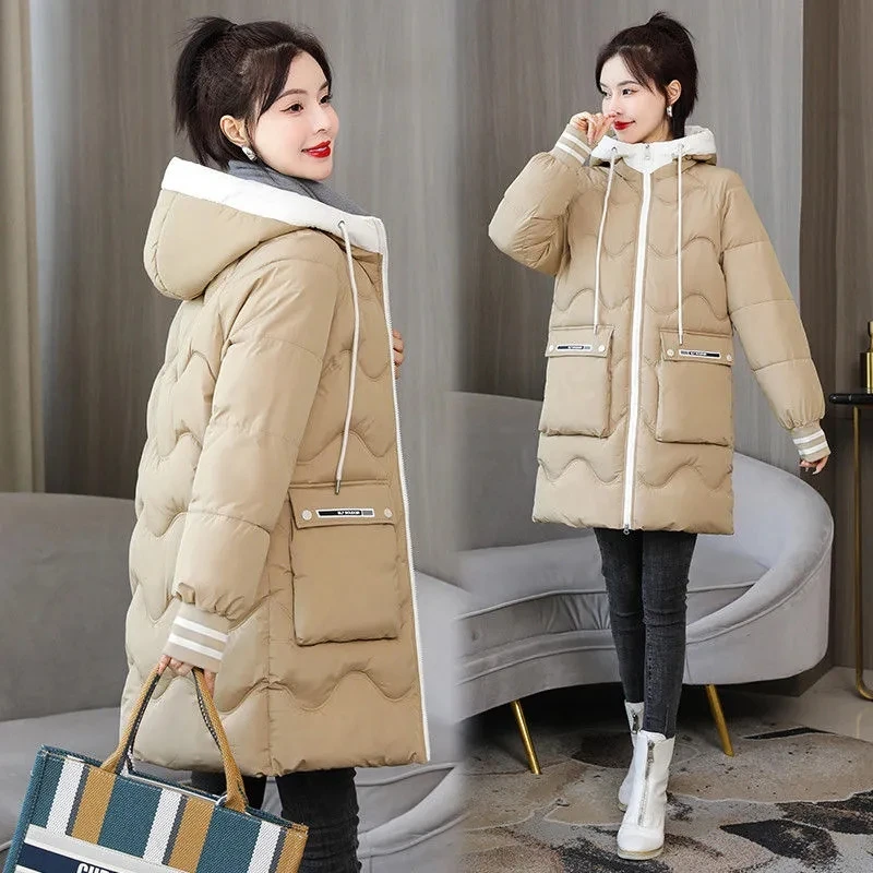 Mid-Long Winter Jacket Parkas 2022 New Women's Cotton Coats Casual Hooded Cotton-Padded Parka Coat Student Snow Padded Outwear