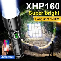 2022 high power led flashlight xhp160 tactical torch flash light zoom rechargeable lamp usb 18650 battery flashlight for hunting