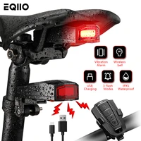 eqiio bicycle alarm tail light remote control anti theft 120db led usb rechargeable waterproof smart bike warning rear lamp