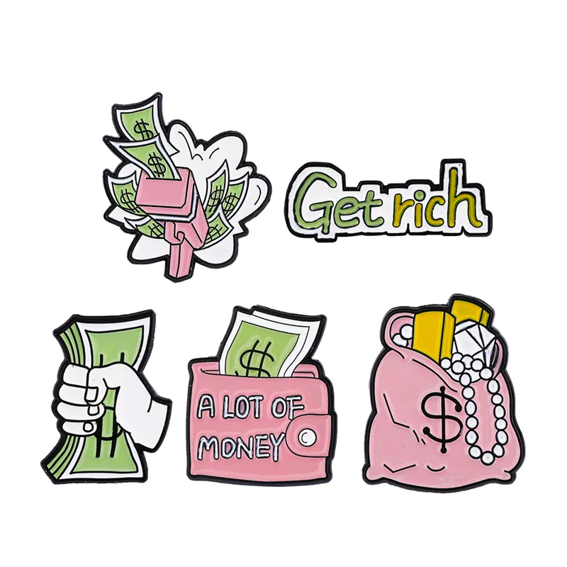 Розовый кошелек эмалевые булавки Творческий мультфильм получить богатый денег