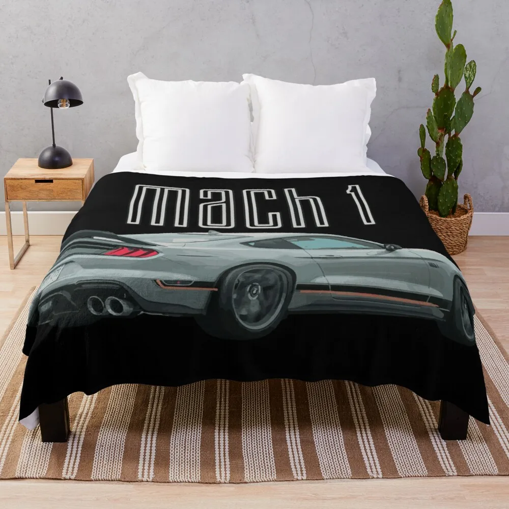 

MACH 1 Mustang GT 5.0L V8 Performance Car Fighter Jet Gray Rear Throw Blanket Camping Blanket Soft Plush Plaid