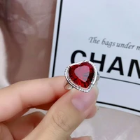 meibapj natural pigeon blood deep red topaz love heart ring for women real 925 solid silver fine charm wedding jewelry