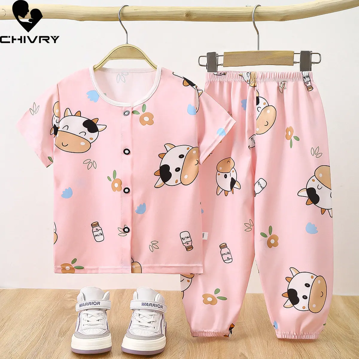 

Kids Summer Thin Pajamas Sets New 2023 Boys Girls Cartoon Short Sleeve Shirt Tops with Pants Baby Boy Girl Sleepwear Homewear