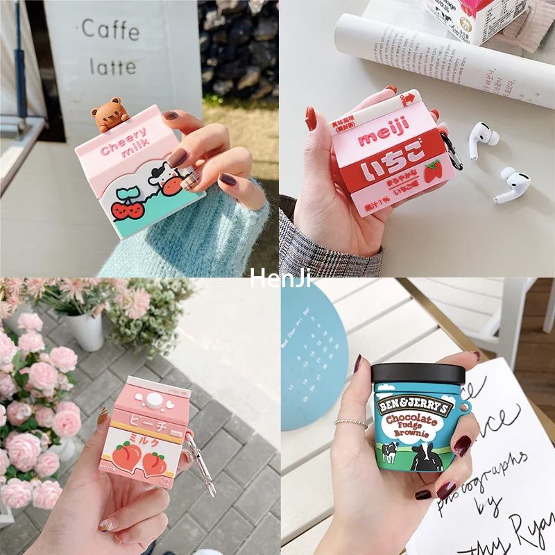 

3D Earphone Cases For AirPods 1/2/3rd Case Cute Bottle Strawberry Milk For Airpods pro Protect Cover For Earpods Earbuds Case