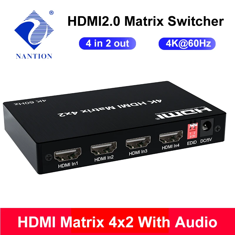 4K 60 Гц HDMI2.0 матрица 4x2 HDMI с Toslink аудио экстрактор сплиттер переключатель 4 в 2 выход