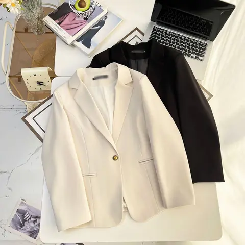 Женский короткий пиджак больших размеров для пышных миниатюрных облегающих весенне-осенних офисных повседневных пальто для отдыха, шикарное элегантное черное пальто