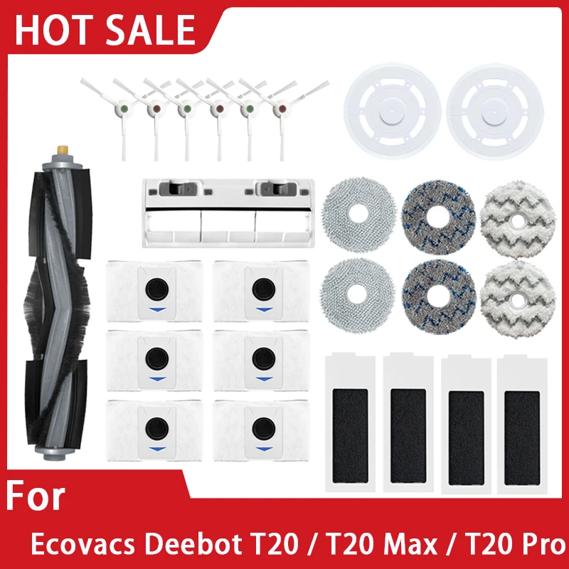 For Ecovacs Deebot T20 / T20 Max / T20 Pro Replacement Spare Parts AccessoriesMain Side Brush Mop Cloth HEPA Filter Dust Bag