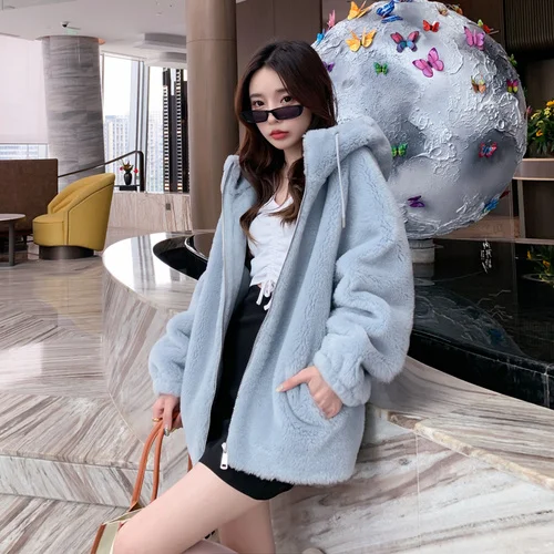 

Jacket Women Casual Hooded Winter Real Sheep Shearling Coat Female Warm Thick Korean Wool Jackets Casaco Feminino Gxy660