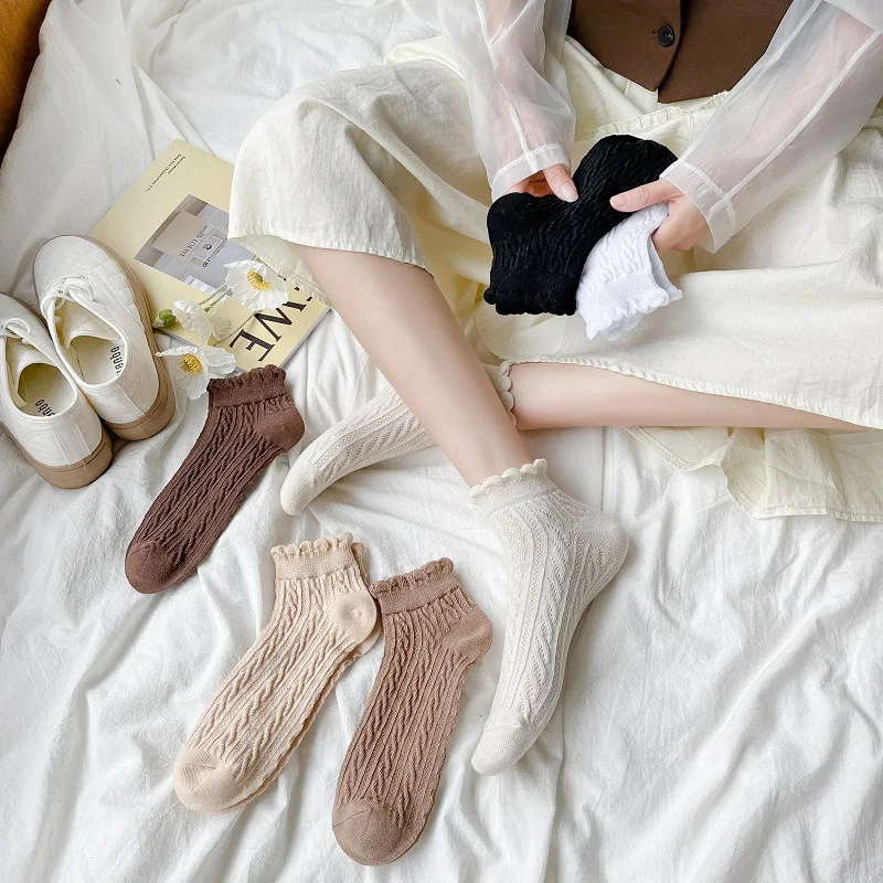 

Японские Женские носки, однотонные хлопковые носки макраме, женские милые носки для девочек JK Lolita Sox, весна-лето, повседневные Мягкие Удобны...