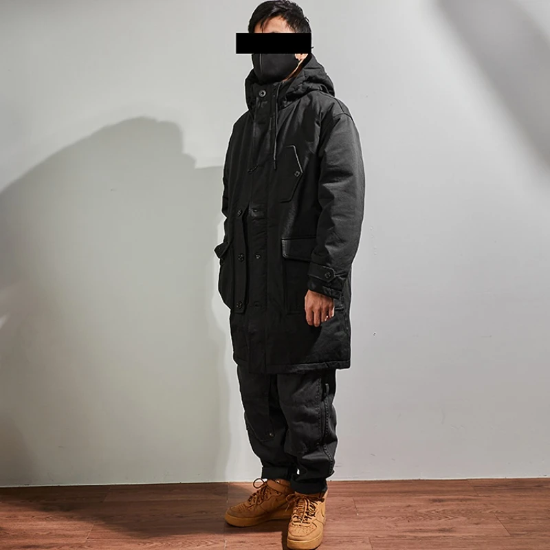 Leisure heavyweight fashion black down jacket men's mid-long winter thickened hooded warm coat